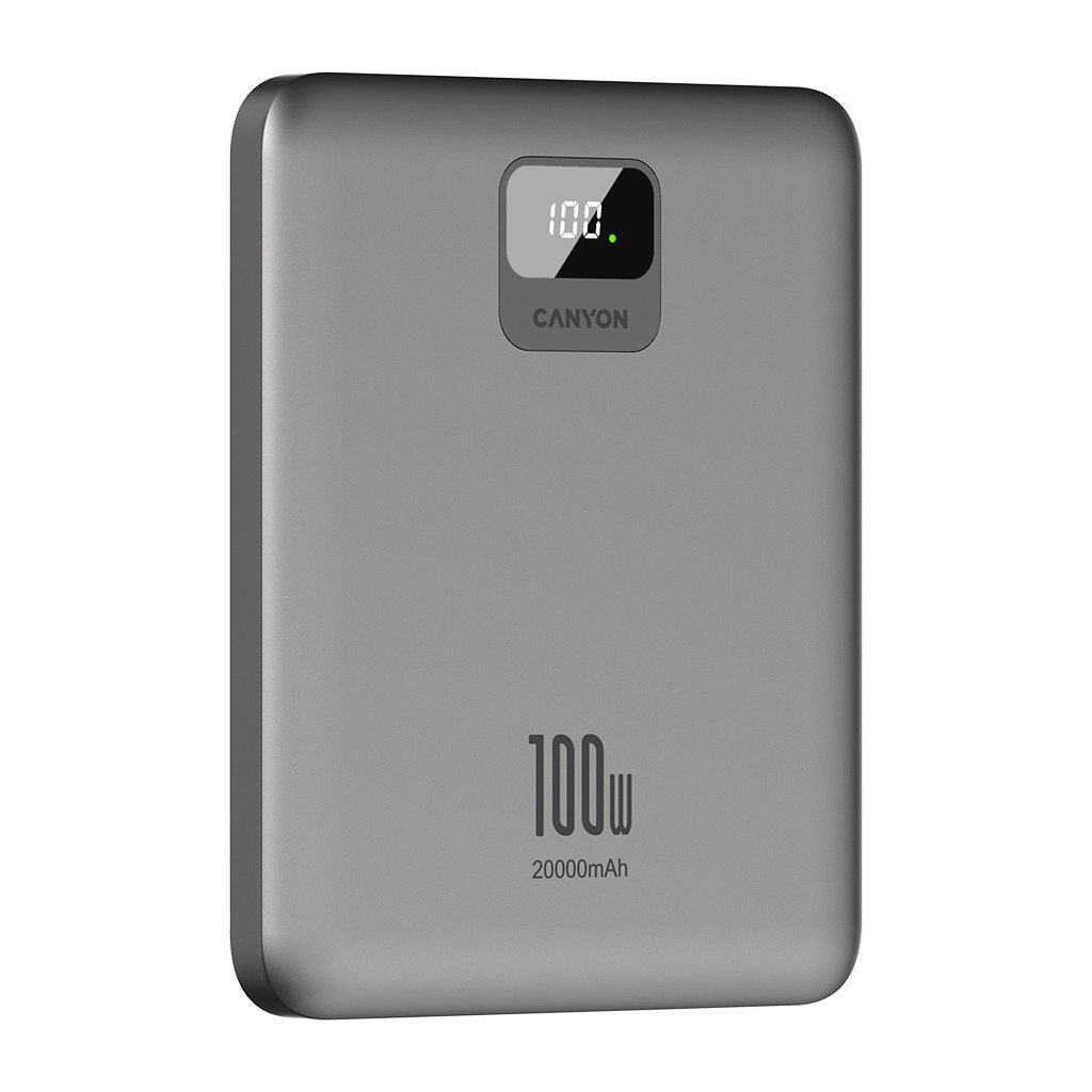 CANYON power bank PB-2008 LED FLAT 20000 mAh PD100W QC3.0 Dark Grey