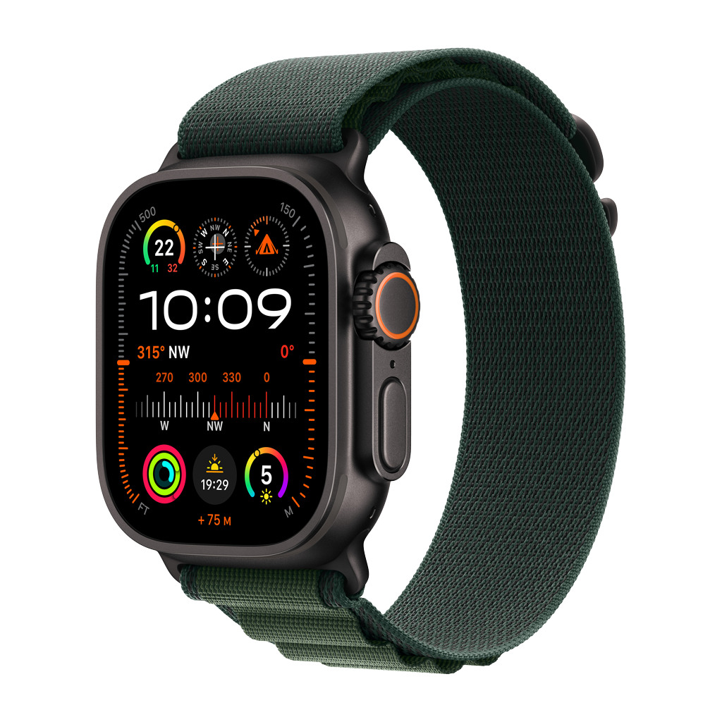 Apple Watch Ultra2 v2 Cellular 49mm Black Titanium Case with Dark Green Alpine Loop -