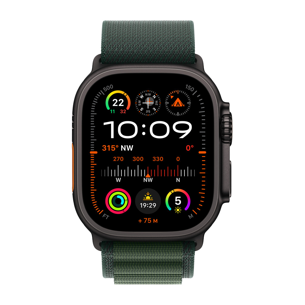 Apple Watch Ultra2 v2 Cellular 49mm Black Titanium Case with Dark Green Alpine Loop -