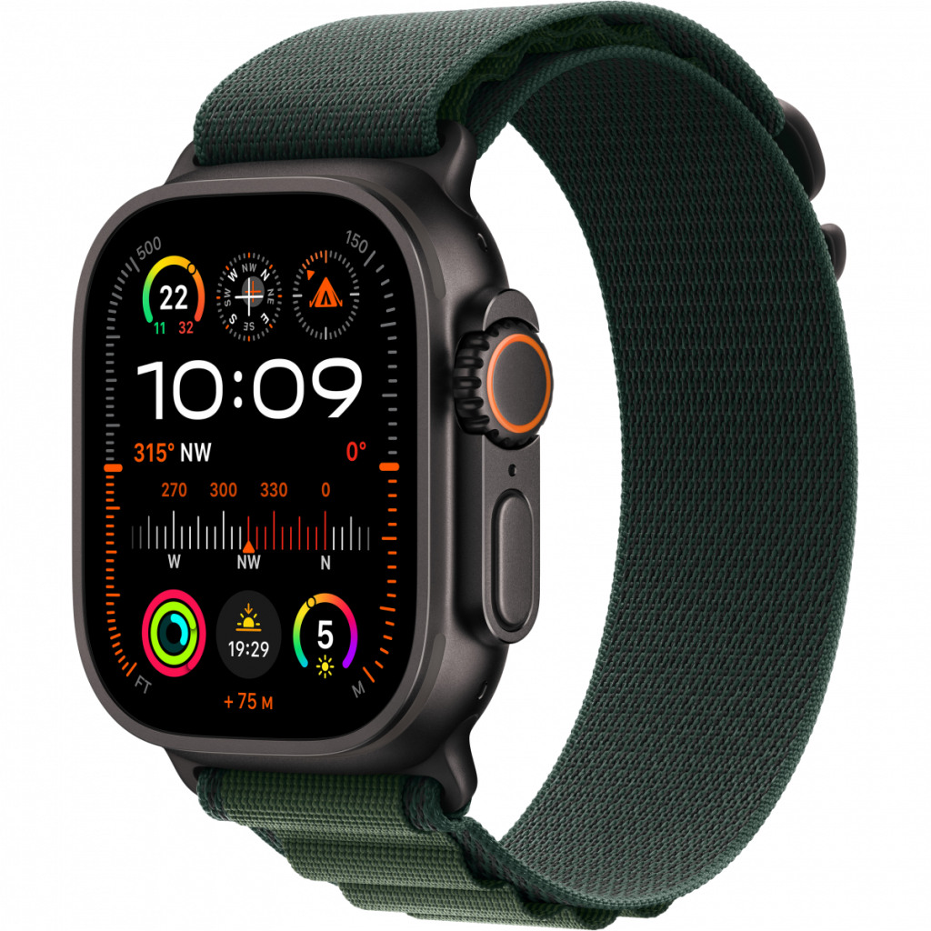 Apple Watch Ultra2 v2 Cellular 49mm Black Titanium Case with Dark Green Alpine Loop -