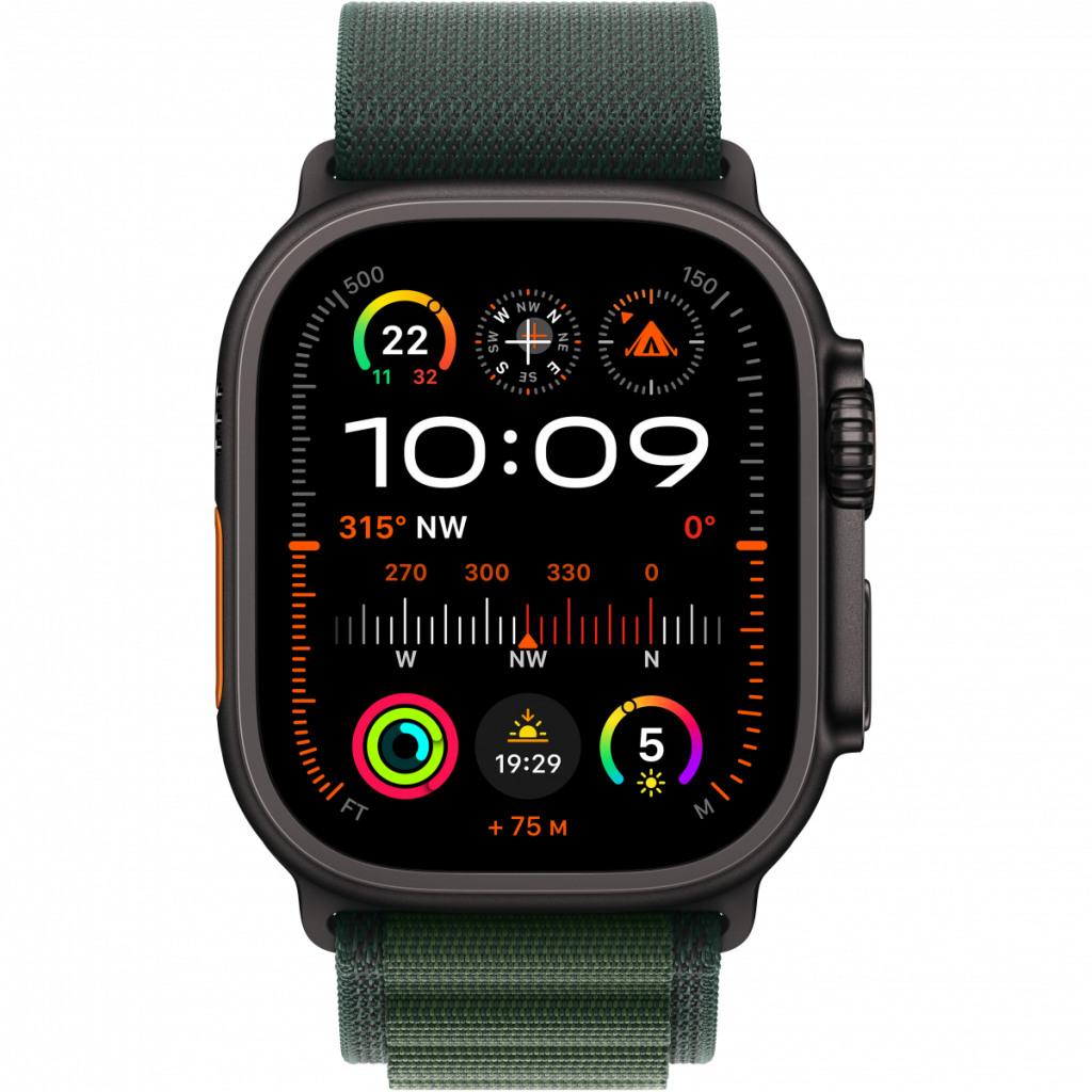 Apple Watch Ultra2 v2 Cellular 49mm Black Titanium Case with Dark Green Alpine Loop -