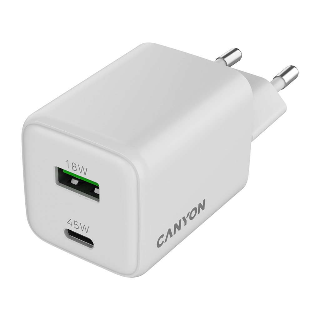 CANYON charger CU45AC GaN 45W 1xPD 1xQC EU White - Image 4