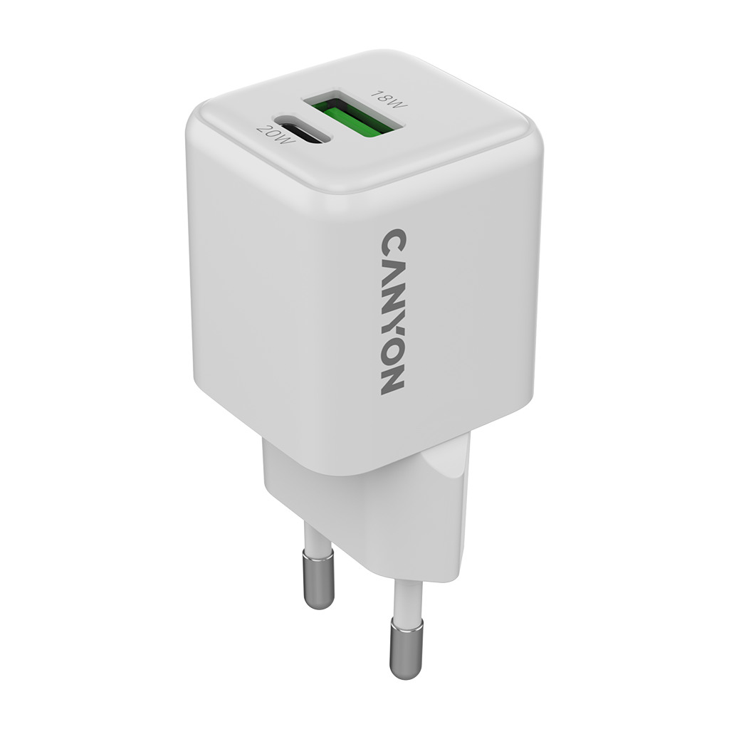 CANYON charger CU20AC GaN 20W 1xPD 1xQC EU White