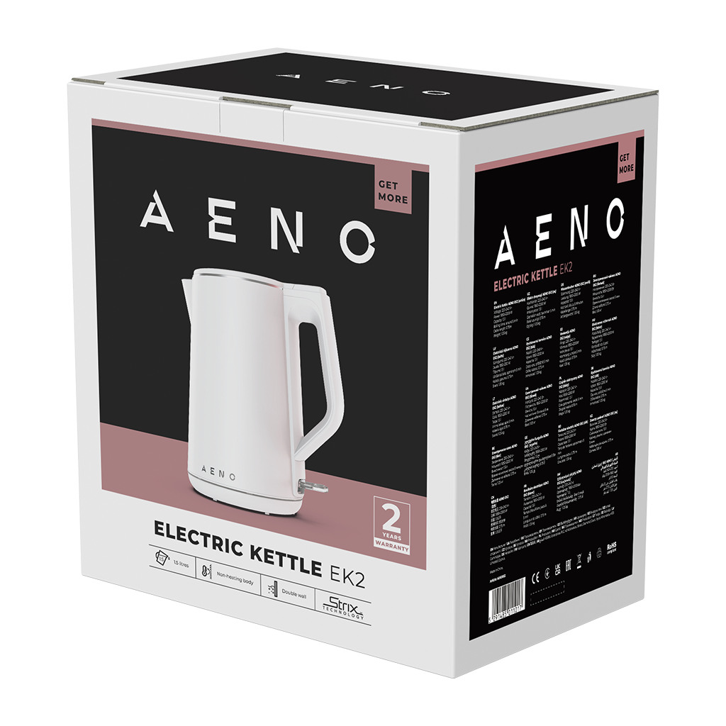 AENO Electric Kettle EK2: 1850-2200W 1.5L Strix Double-walls Non-heating body Auto Power Off Dry tank