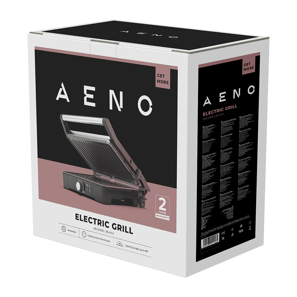 AENO Electric Grill EG2: 2000W Temperature regulation Max opening angle -180° Plate size 290*234mm