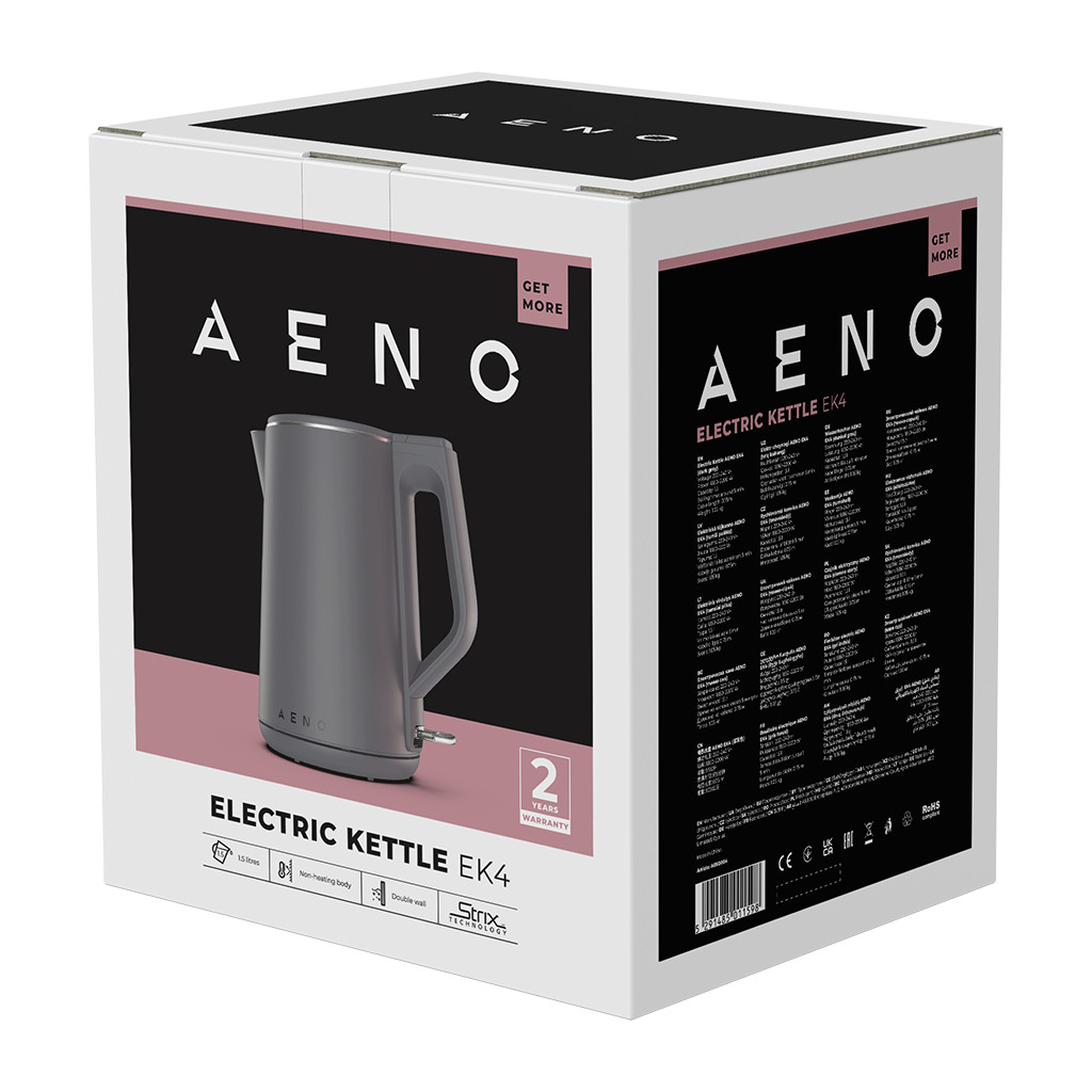 AENO Electric Kettle EK4: 1850-2200W 1.5L Strix Double-walls Non-heating body Auto Power Off Dry tank