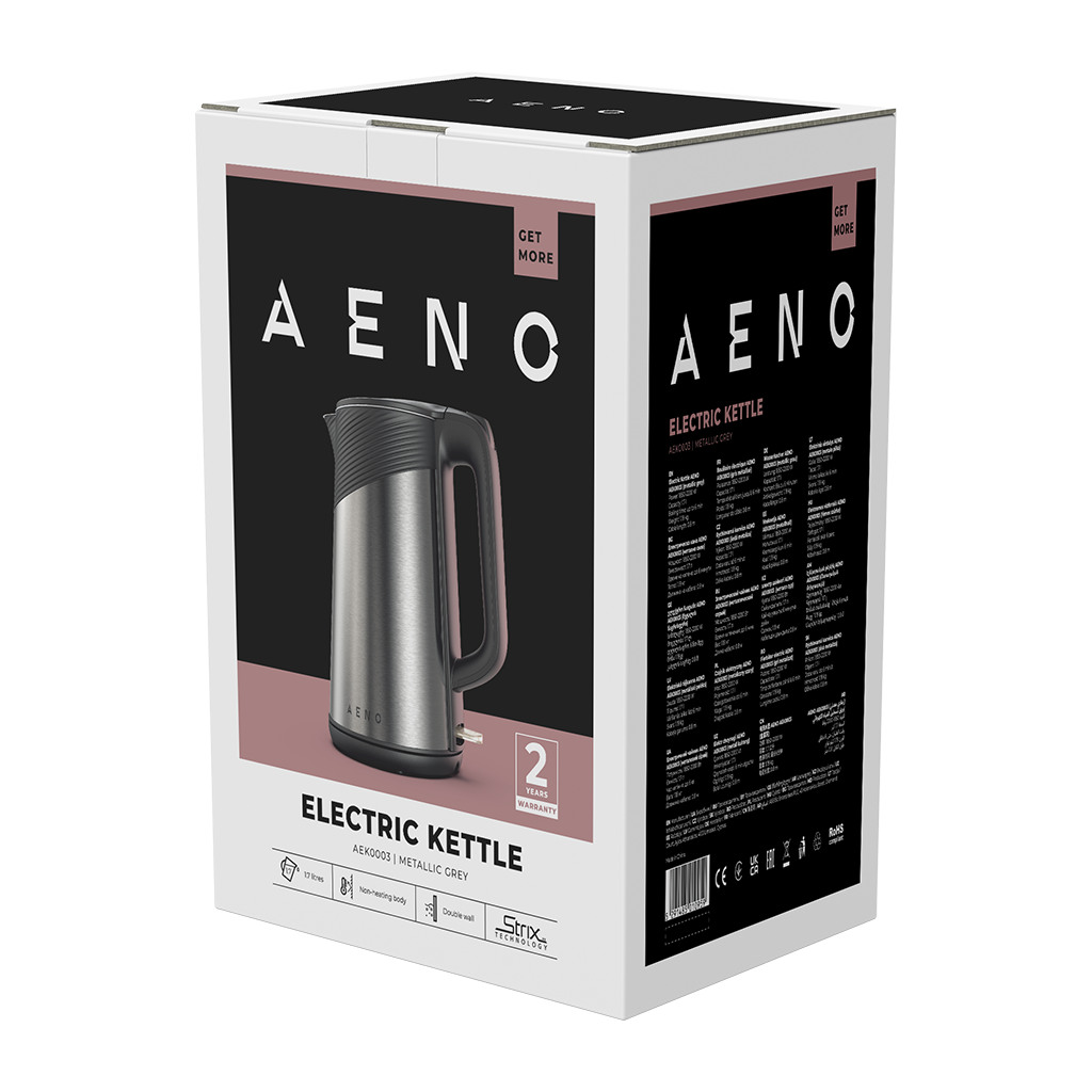 AENO Electric Kettle EK3: 1850-2200W 1.7L Strix Double-walls Non-heating body Auto Power Off Dry tank