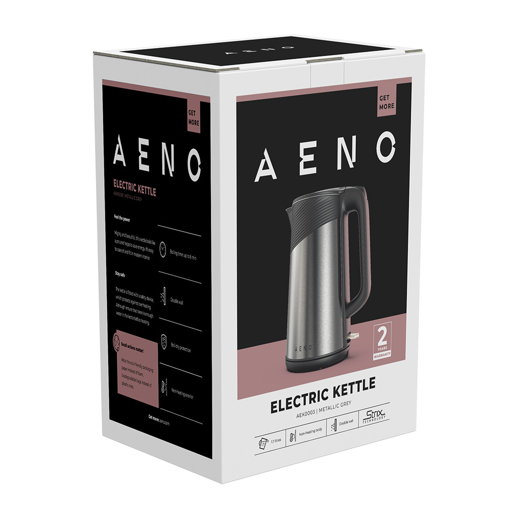 AENO Electric Kettle EK3: 1850-2200W 1.7L Strix Double-walls Non-heating body Auto Power Off Dry tank