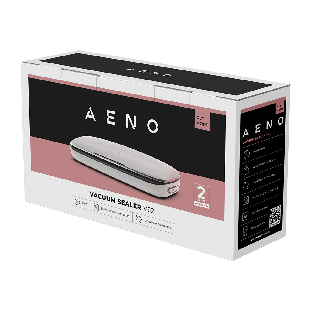 AENO Vacuum sealer VS2: 120W 75kPa Dry/Moist Food Mode 3 modes: Vac+Seal Seal Pulse Max