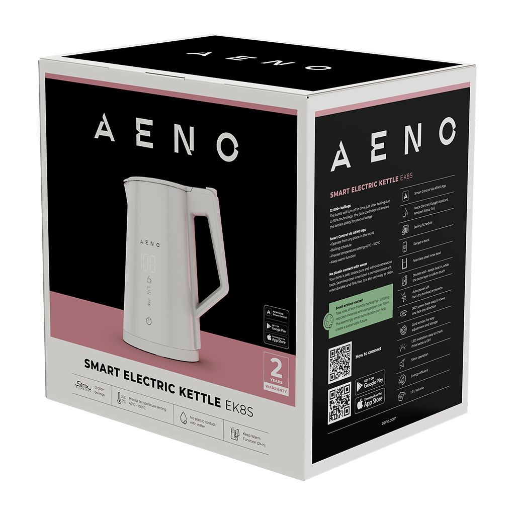 AENO Electric Kettle EK8S Smart: 1850-2200W 1.7L Strix Double-walls Temperature Control Keep warm Function Control