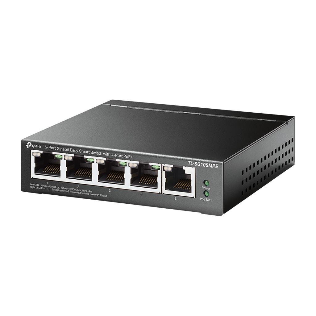 5-Port Gigabit Easy Smart Switch with 4-Port PoE+ 4× Gigabit PoE+ Ports 1× Gigabit Non-PoE