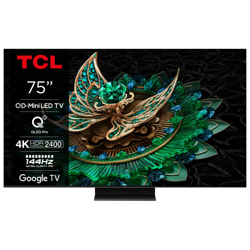 TCL 75"C765 QD-Mini LED 4K TVHDR 2400 nits; QLED PRO;ONKYO 2.1ch; 144Hz VRR; Google TV