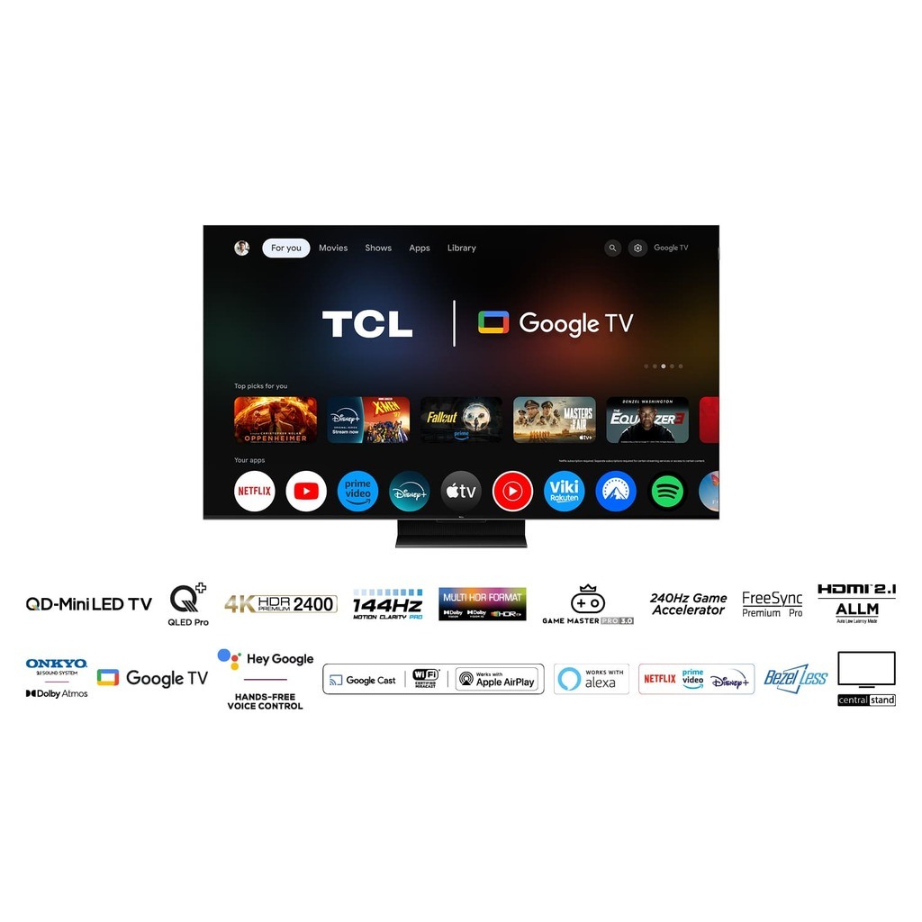 TCL 75"C765 QD-Mini LED 4K TVHDR 2400 nits; QLED PRO;ONKYO 2.1ch; 144Hz VRR; Google TV - Image 2