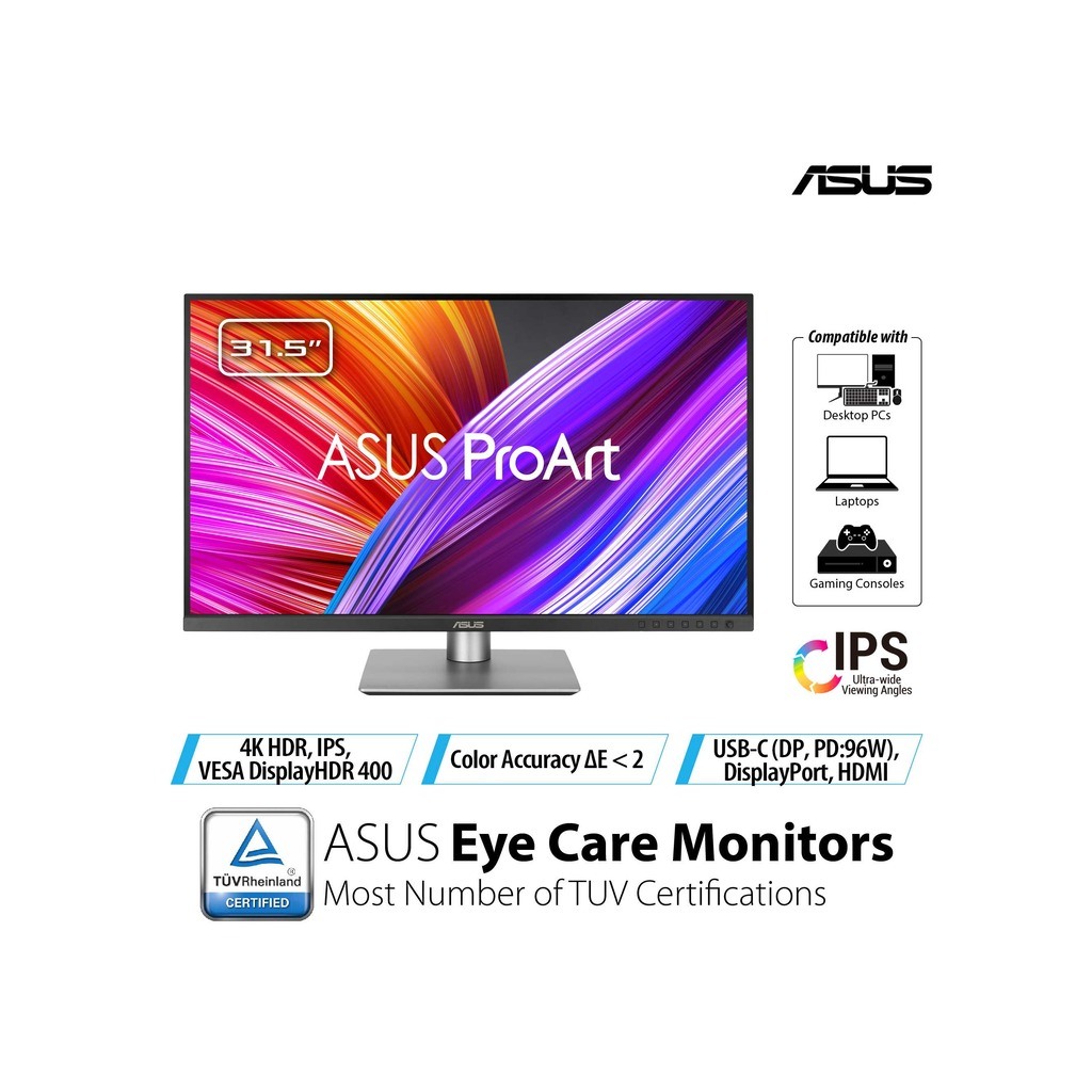 Asus 32" ProArt mon PA329CRV32",4K,IPS,350cd,60Hz,5ms,HDMIx2,DPx2,3xUSB 3.2.1xUSB Type-C 96W,Speak