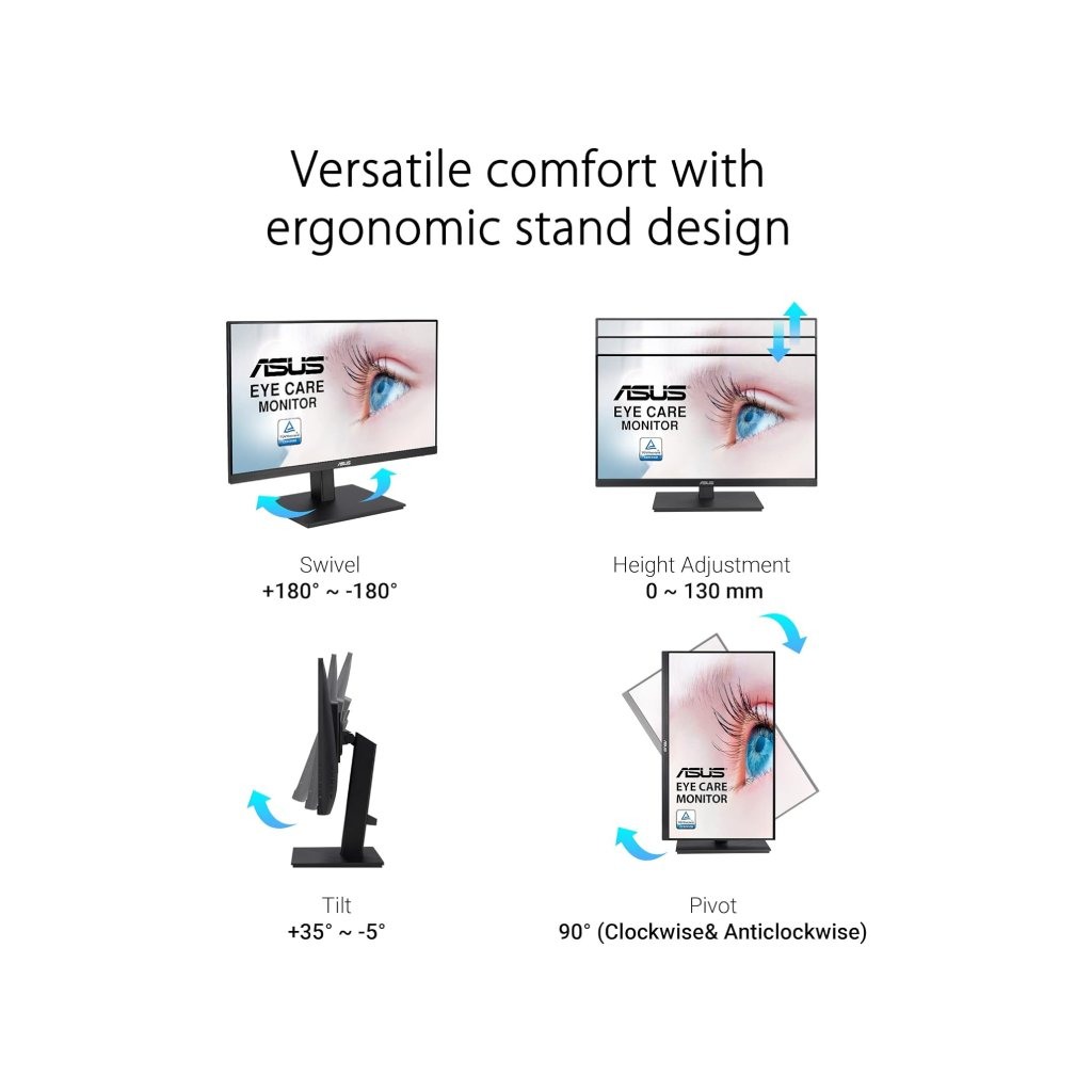 Asus Monitor VA24EQSBIPS, FHD, 300cd, 5ms, 75hz, VGA,HDMI,DP,2xUSB,SPK,Tilt,Height,Swivel,Pivot