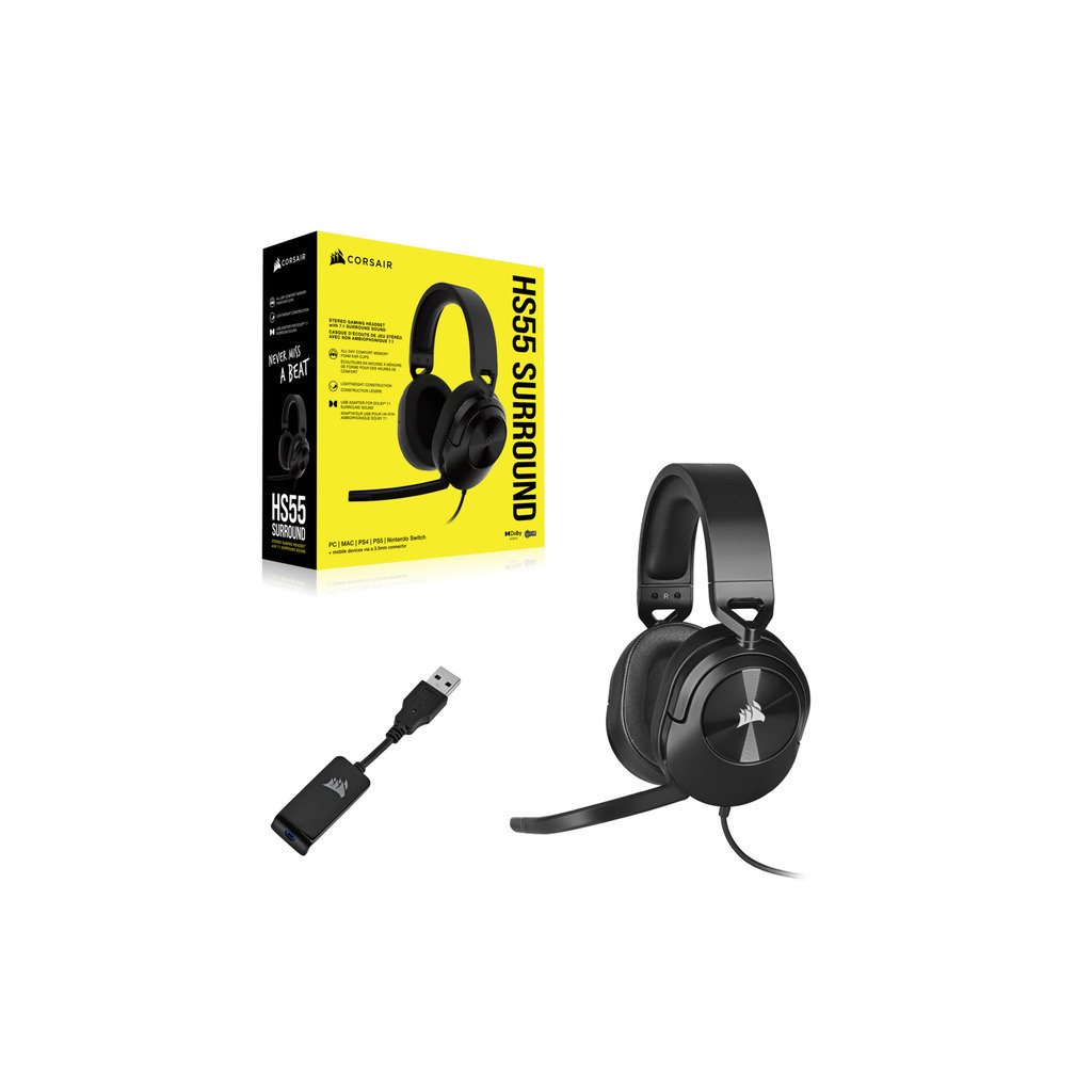 Corsair HS55 SURROUND WiredGaming Headset, Carbon7.1 Surround - Image 3