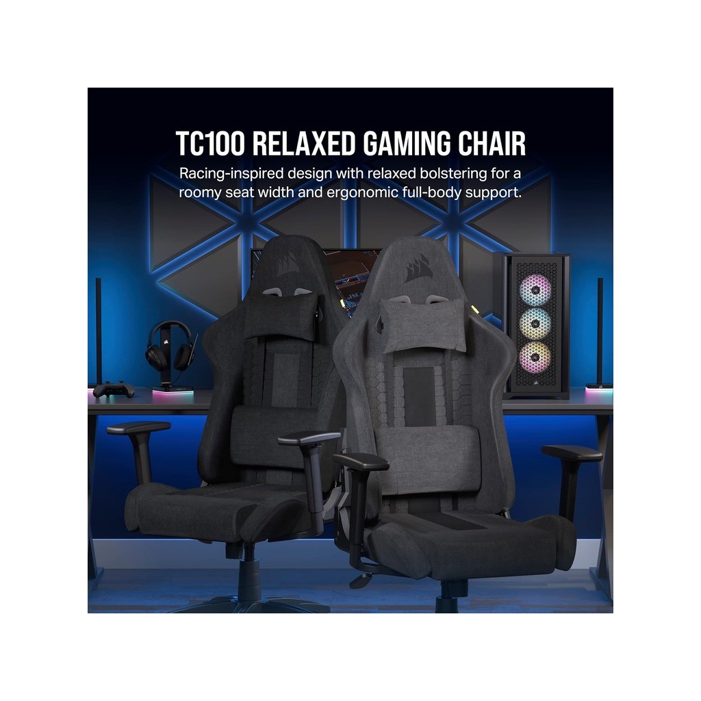 Corsair TC100 Gaming ChairRelaxed, Fabric Black/Black120kg - Image 2