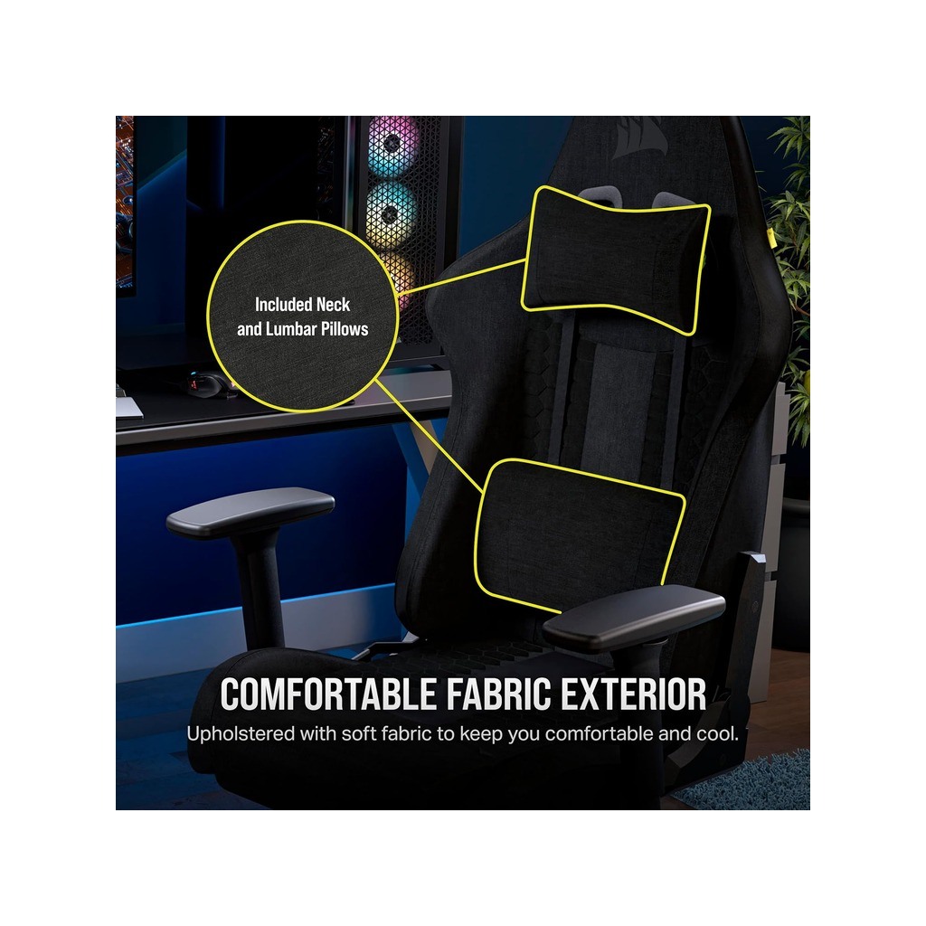 Corsair TC100 Gaming ChairRelaxed, Fabric Black/Black120kg - Image 3