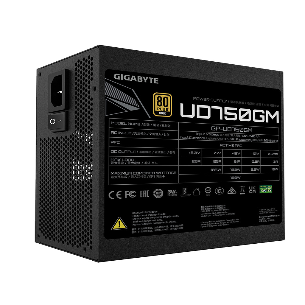 Gigabyte PSU 750W Gold Modular8xSATA, 4xPCIe 6+2 Pin, 3x4Pin1xFloppy; [GP-UD750GM] - Image 3