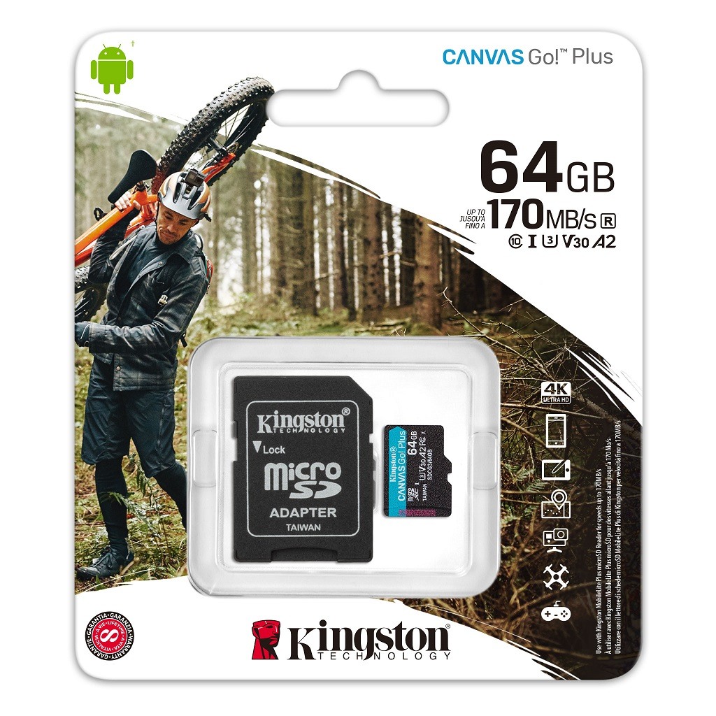 Kingston micro SD 64GBCanvasGoPlusr/w:170MB/s/70MB/s,with adapter