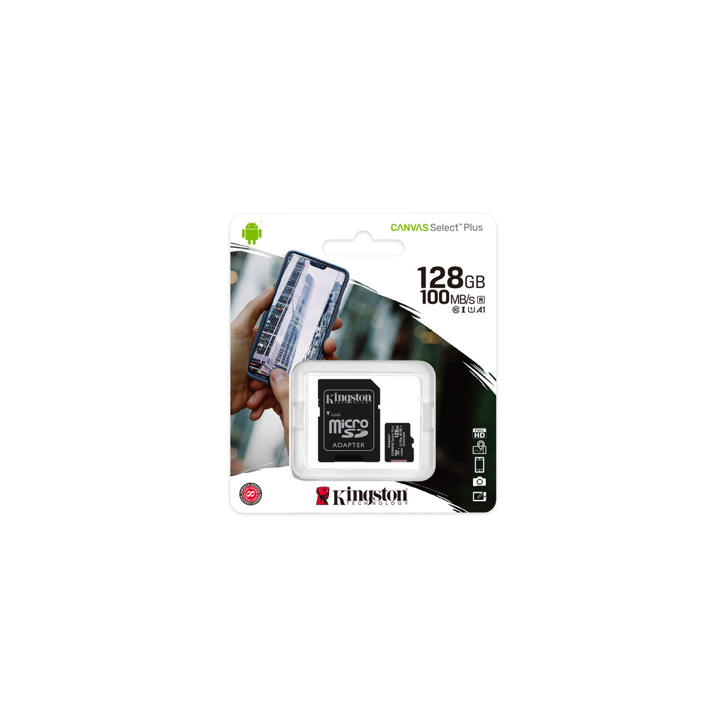 Kingston microSD 128GB Class10Canvas Select Plus100MBs Read,Class 10 UHS-I