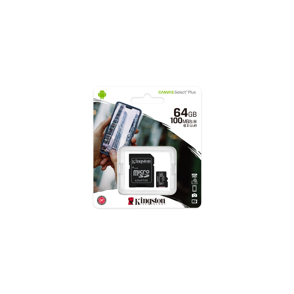 Kingston MicroSD 64GB Class 10Canvas Select Plus100MBs Read,Class 10 UHS-I