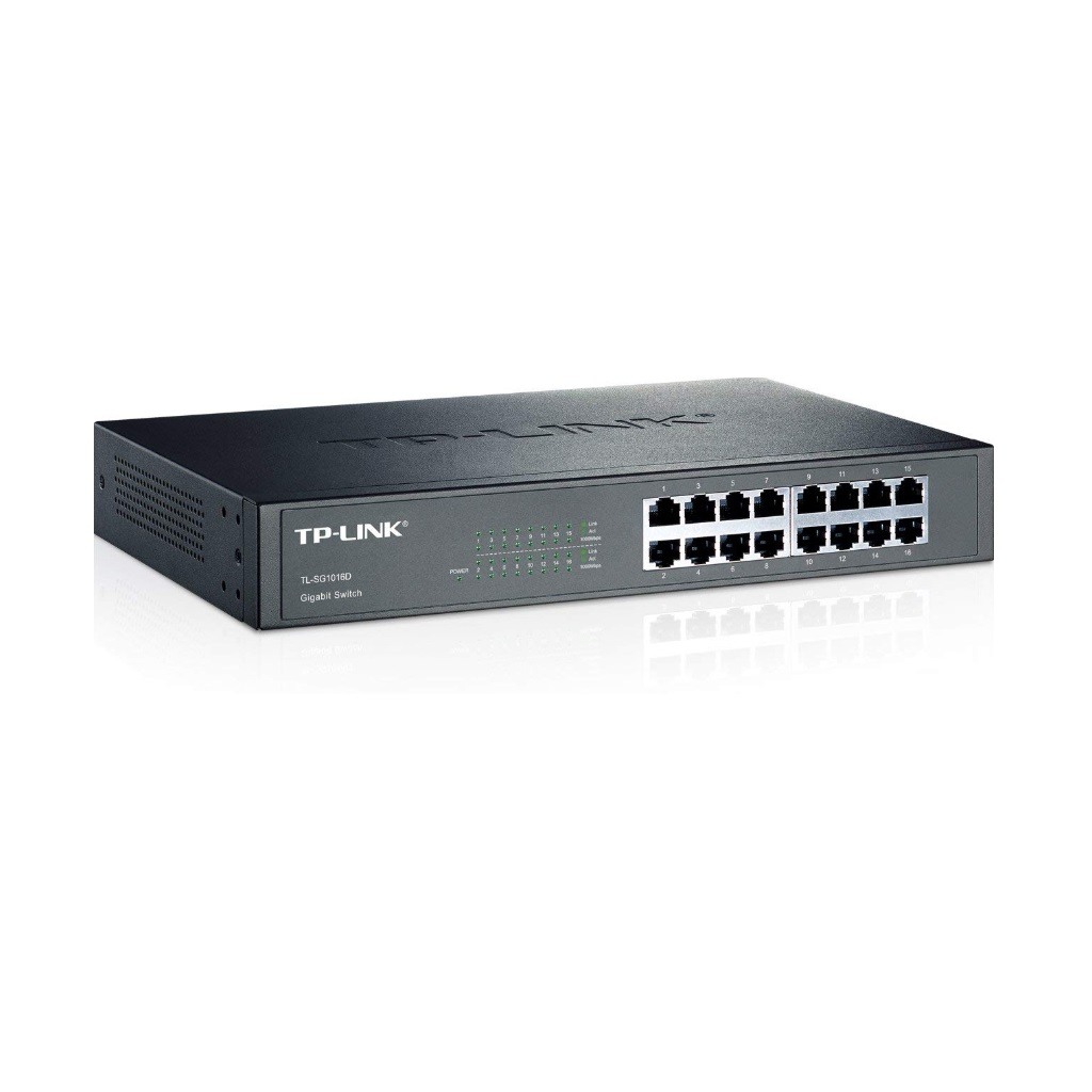 TP-Link 16-Port Gigabit Desktop/Rackmount Switch 16 10/100/1000M RJ45 ports 1U 13-inch rack-mountable steel case energy-efficient