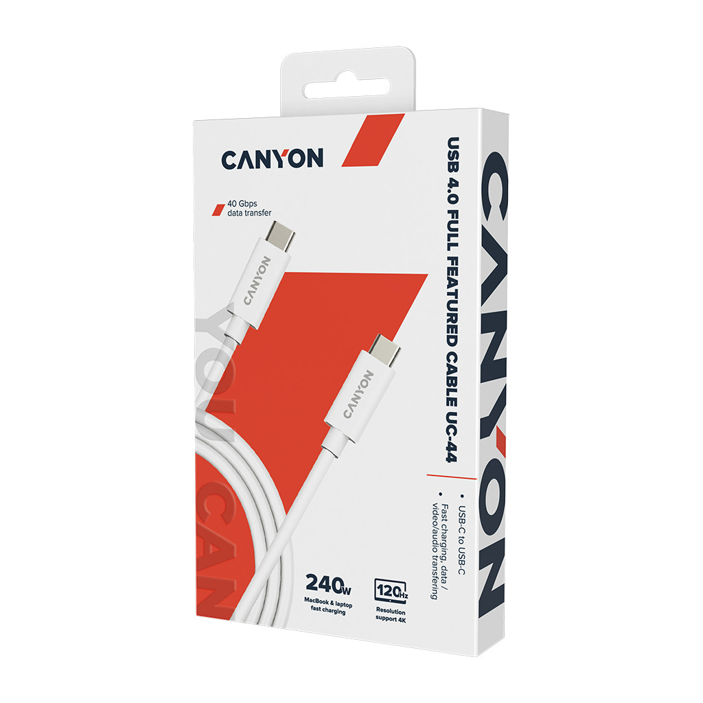 CANYON cable UC-44 USB-C to USB-C 240W 40Gbps 4k 1m White - Image 2