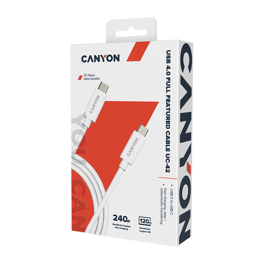 CANYON cable UC-42 USB-C to USB-C 240W 20Gbps 4k 2m White - Image 2