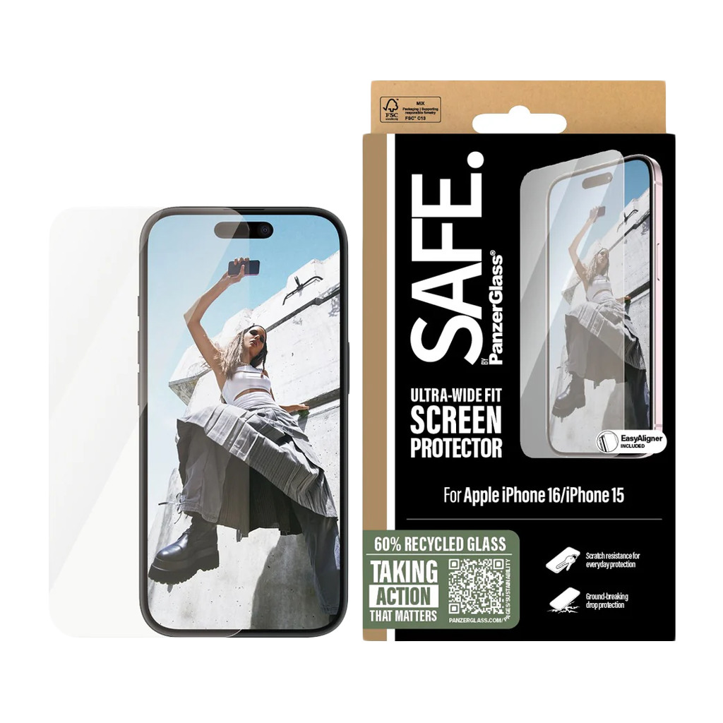 SAFE. by PanzerGlass Screen Protector iPhone 16 | Ultra-Wide Fit