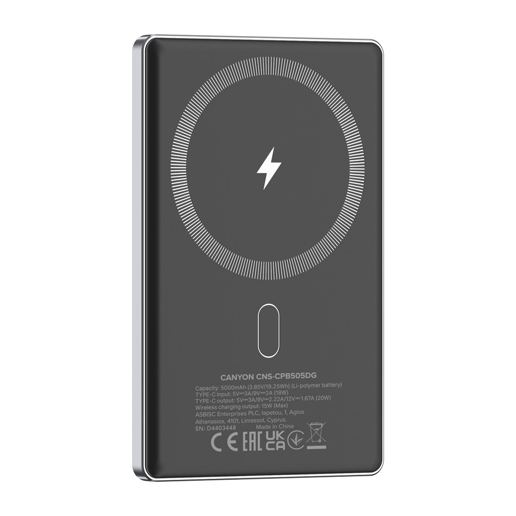 CANYON power bank OnPower 505 slim Magsafe 5000 mAh PD20W Dark Grey - Image 4