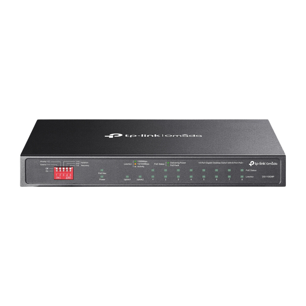 Omada 10-Port Gigabit Desktop Switch with 8-Port PoE+ 8× Gigabit PoE+ Ports 2x Gigabit Non-PoE