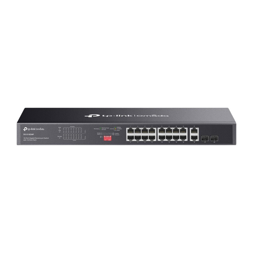 Omada 18-Port Gigabit Rackmount  Switch with 16-Port PoE+ PORT: 16× Gigabit PoE+ Ports 2×