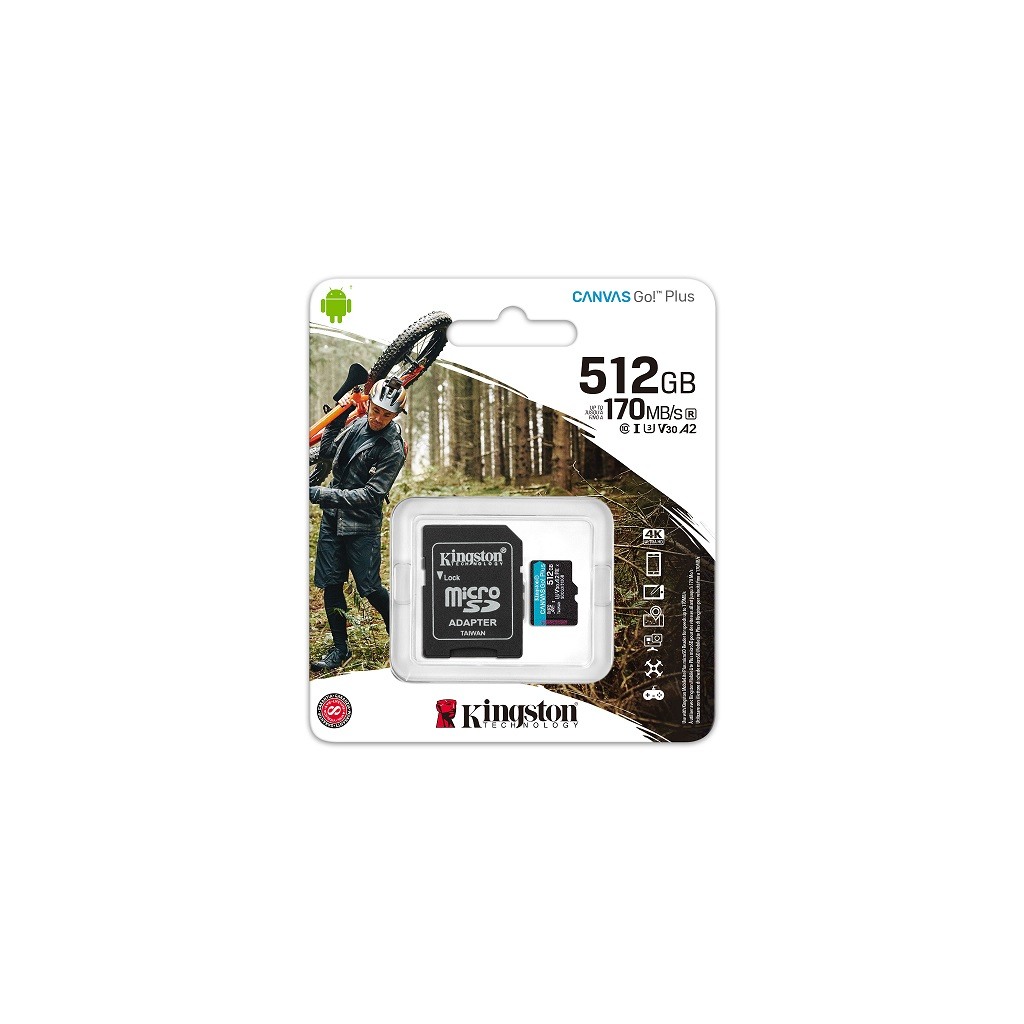 Kingston micro SD 512GBCanvasGoPlusr/w:170MB/s/90MB/s,with adapter - Image 2