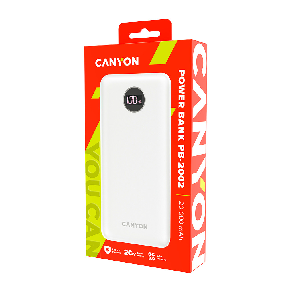 CANYON Prenosna Baterija PB-2002 LED - 20000mAh, 20W Brzo Punjenje, Bijela - Image 4