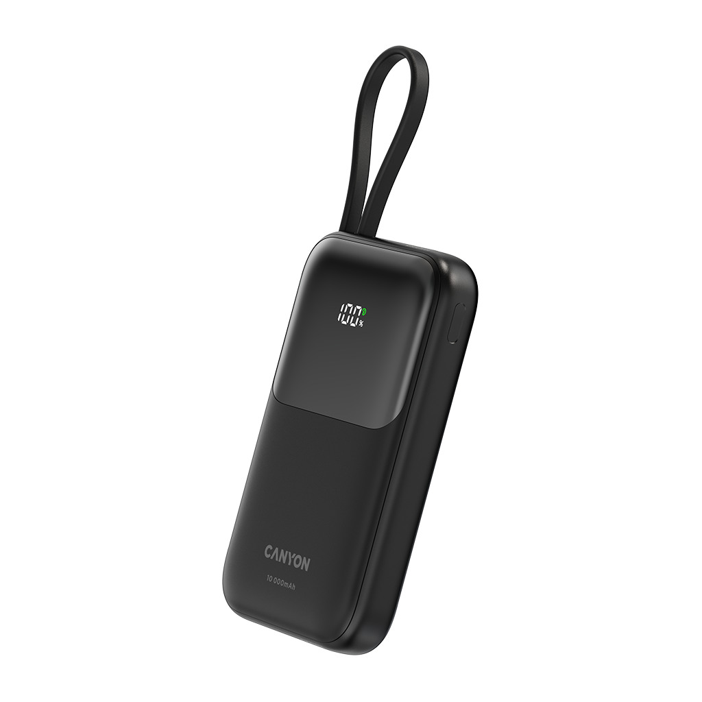 CANYON Prenosna Baterija OnPower 101 - 10000mAh, 22.5W, Ugrađeni Kabl, Crna - Image 2