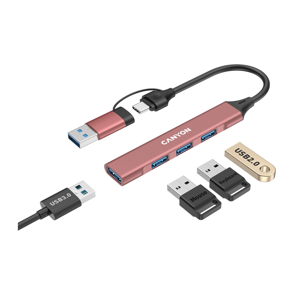 CANYON hub DS-02 4in1 USB-A/C Pink - Image 4