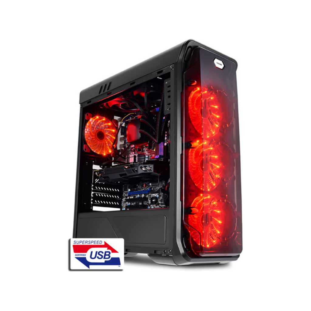 LC-Power Case LC-988B-ONRed Typhoon, Midi-ATX Case,Black, HD Audio, 4x120mm red fan - Image 2