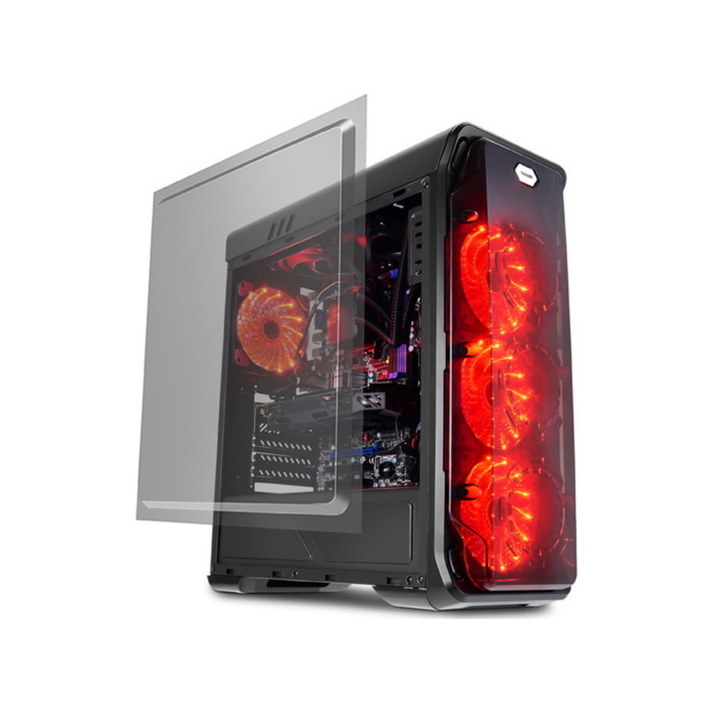 LC-Power Case LC-988B-ONRed Typhoon, Midi-ATX Case,Black, HD Audio, 4x120mm red fan - Image 3