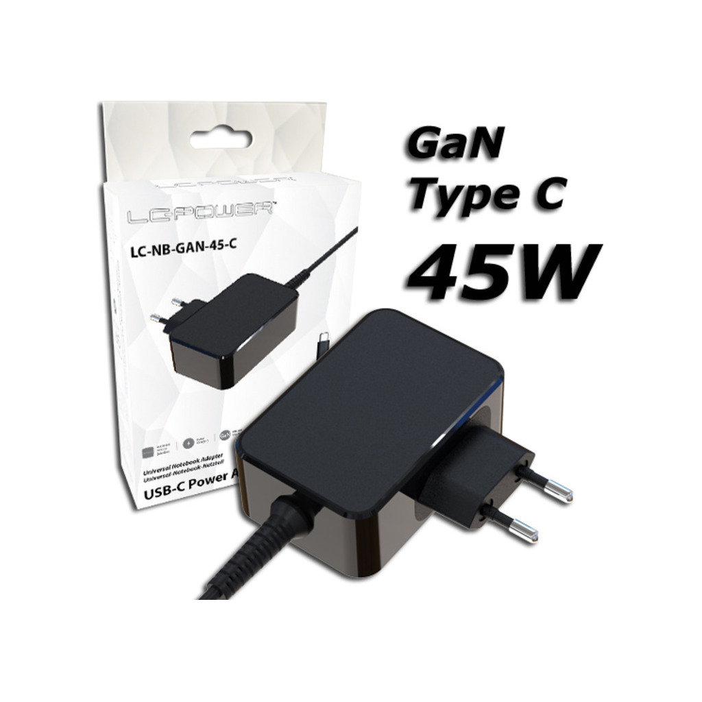 LC-Power USB GaN punjač 45W Punjač za laptope, USB-C,5-20V, 2.25-3A