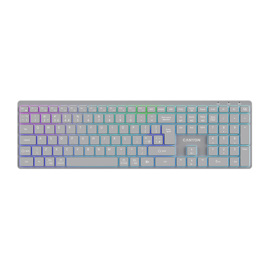 CANYON keyboard HKB-W11 UK/US RGB Dual Mode Wireless Grey