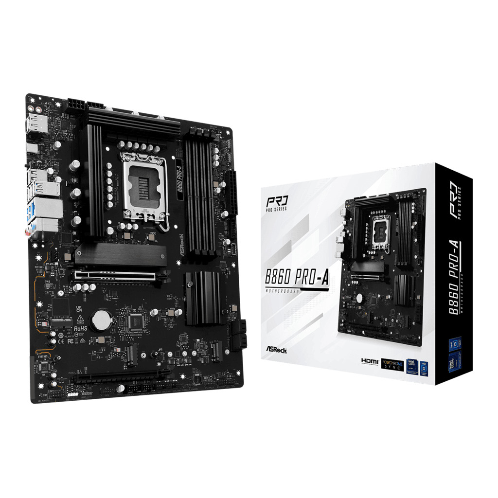 ASROCK MB B860 PRO-AIntel B860, 4xDDR5, 3xM.24xSATA3, 16xUSB, HDMI, DP, RAID, ATX