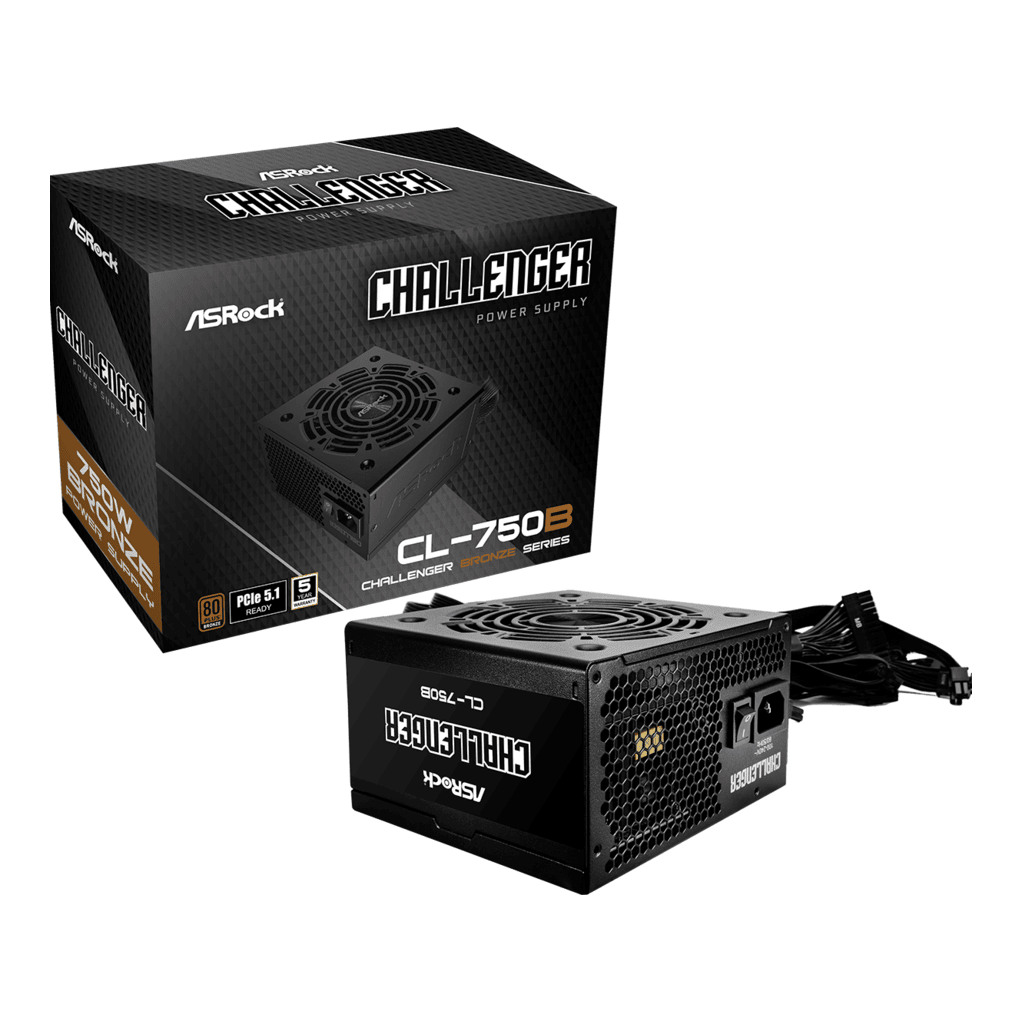 ASROCK PSU 750W, CL-750BChallenger,12cm fan,80+ BronzePCIe 5.1 Ready, 24pin Sleeved