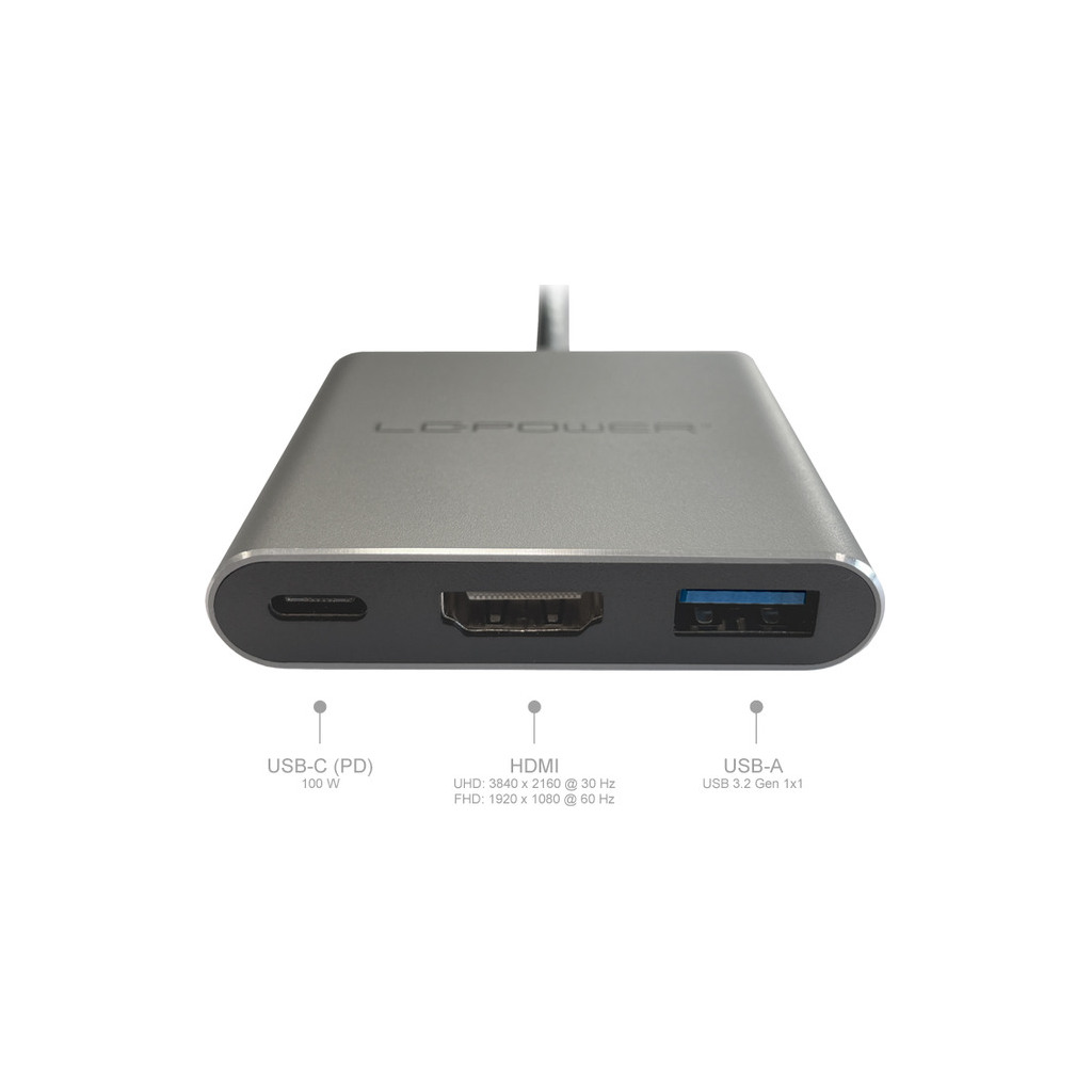 LC-Power USB-C HubUSB-A,  USB-C (PD 100W),1x HDMI do 4k UHD - Image 2